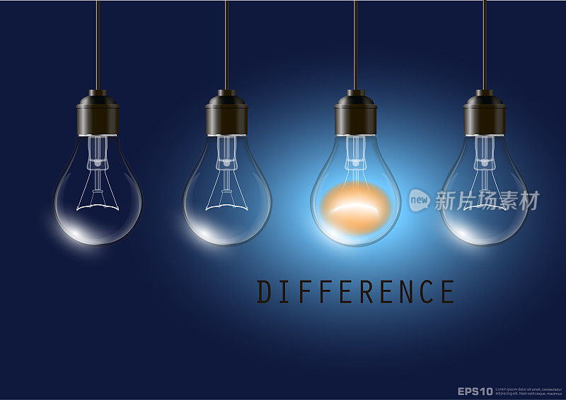 Realistic Transparent Light Bulb Difference Concept